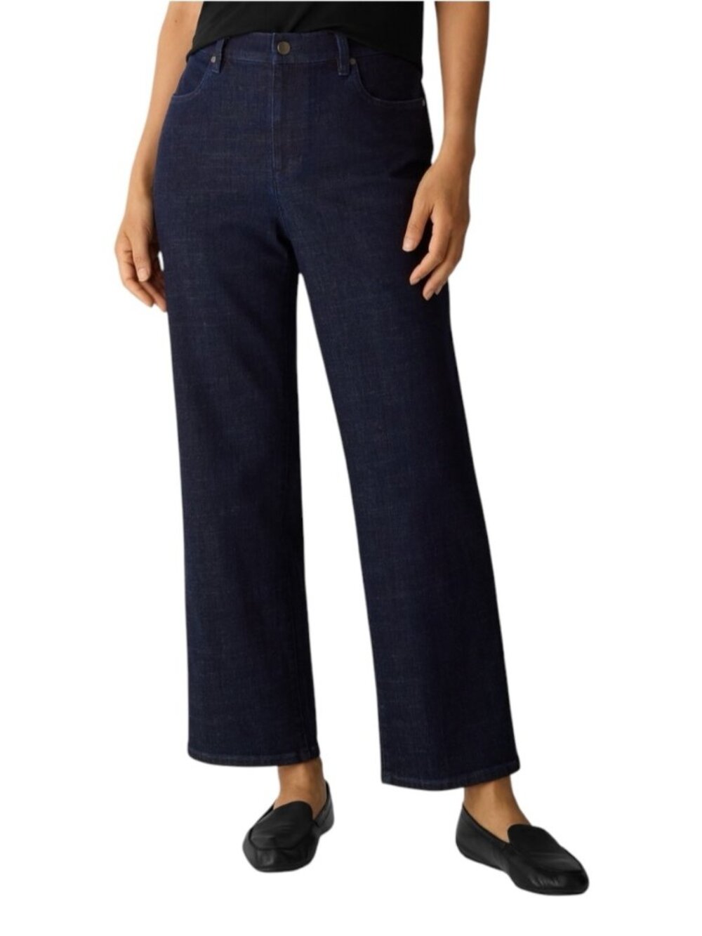 Eileen Fisher Cotton Stretch Denim Straight Jeans Medium Indigo High Rise